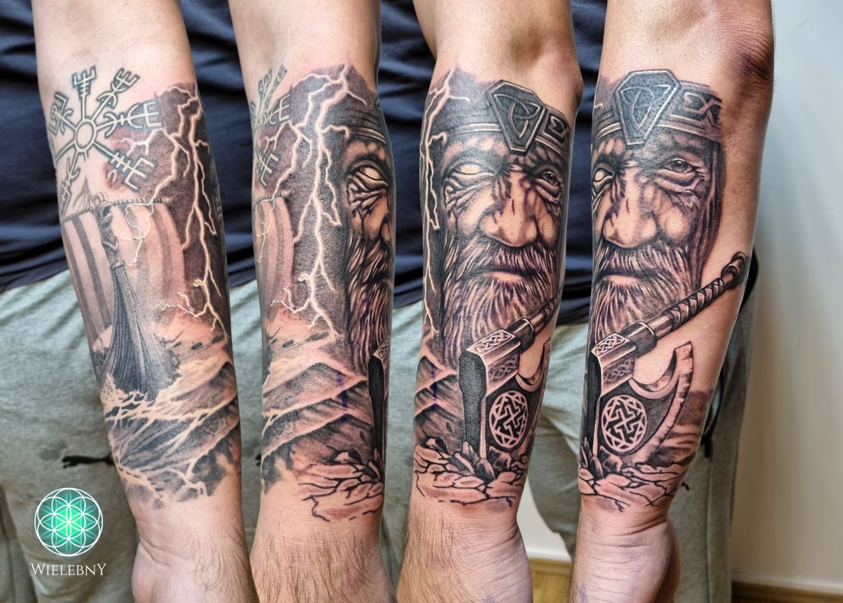 Viking boat, forearm, half sleeve