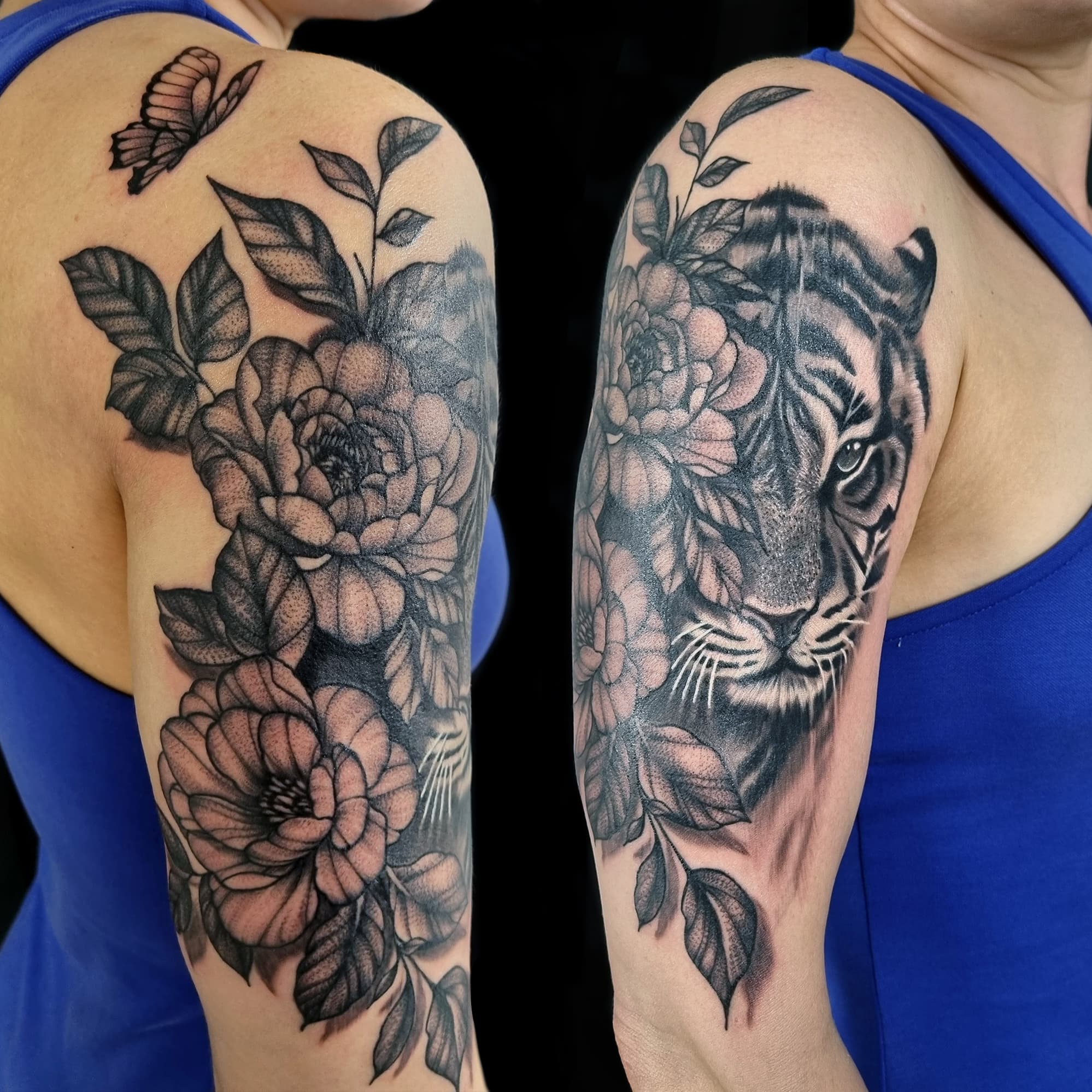 feminine tiger in flowers